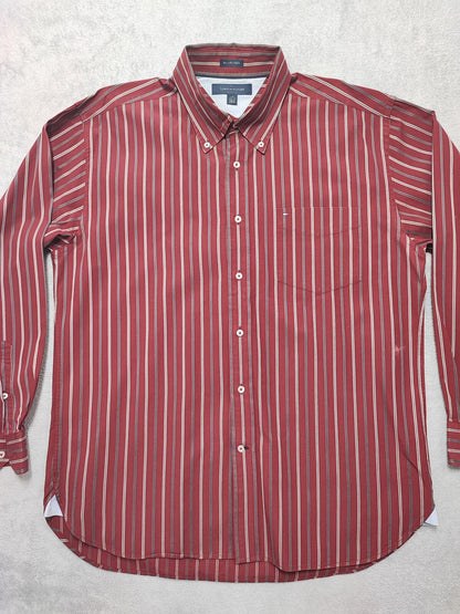 Vintage Tommy Hilfiger 2-Ply Striped Long Sleeve Shirt Multicolour Men's Size XL