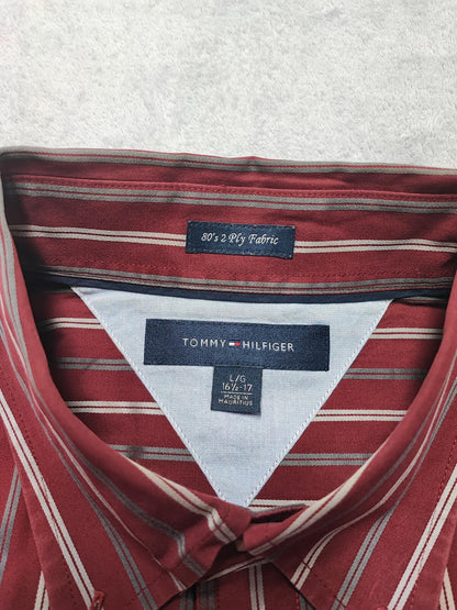 Vintage Tommy Hilfiger 2-Ply Striped Long Sleeve Shirt Multicolour Men's Size XL