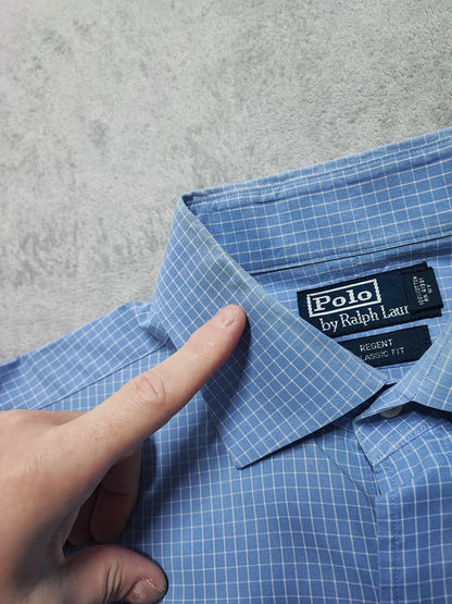 Vintage Polo Ralph Lauren Checked Long Sleeve Plaid Casual Shirt Blue Men's XL