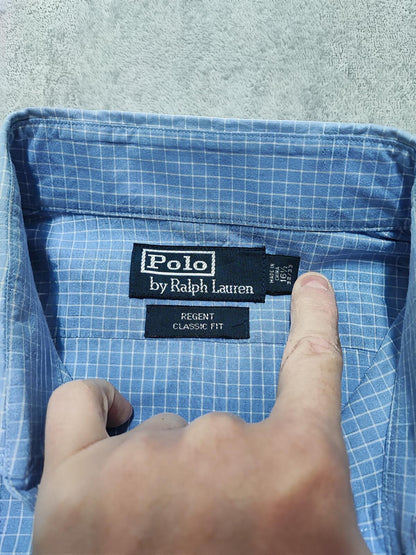 Vintage Polo Ralph Lauren Checked Long Sleeve Plaid Casual Shirt Blue Men's XL