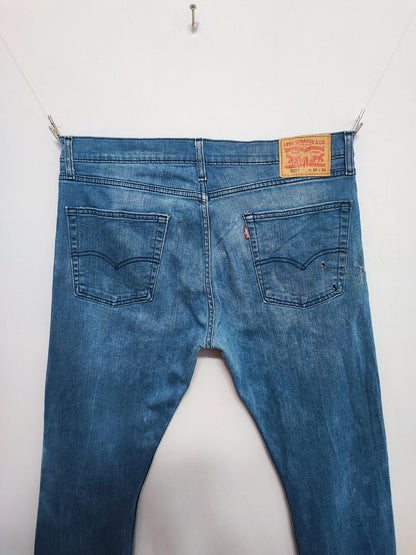 Vintage Levi's 513 Slim Straight Jeans Faded Blue Grunge Skater Men's W36 L30