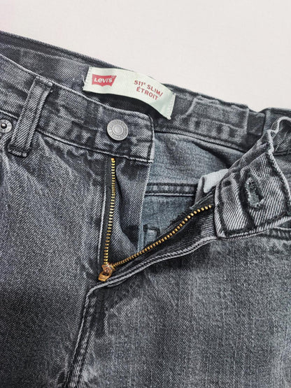 Vintage Levi's 511 Slim Faded Black Grey Jeans Kids Youth Streetwear W26 L27
