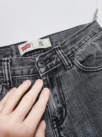Vintage Levi's 511 Slim Jeans Faded Black Grey Youth Kids Streetwear W26 L26