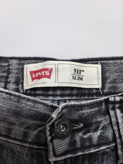 Vintage Levi's 511 Slim Jeans Faded Black Grey Youth Kids Streetwear W26 L26