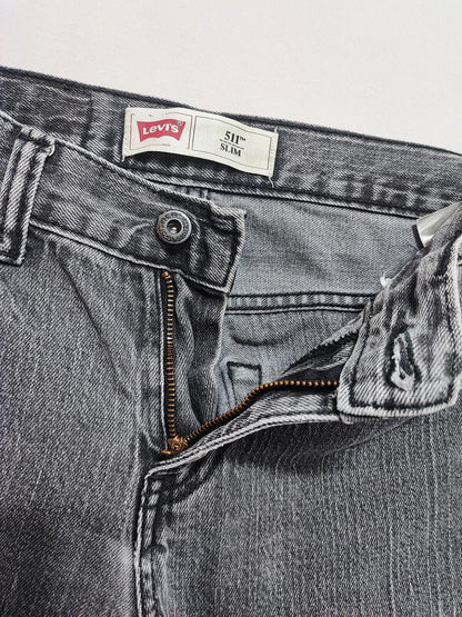 Vintage Levi's 511 Slim Jeans Faded Black Grey Youth Kids Streetwear W26 L26