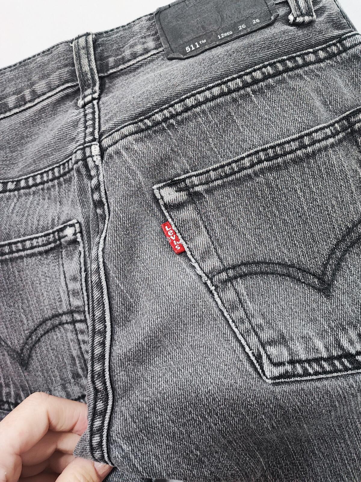 Vintage Levi's 511 Slim Jeans Faded Black Grey Youth Kids Streetwear W26 L26
