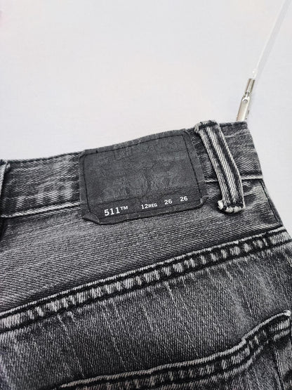 Vintage Levi's 511 Slim Jeans Faded Black Grey Youth Kids Streetwear W26 L26