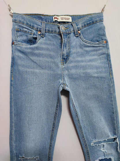 Vintage Levi's 510 Skinny Jeans Faded Blue Ripped Knee Youth Kids W27 L29