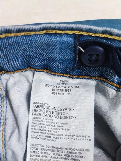 Vintage Levi's 510 Skinny Jeans Faded Blue Ripped Knee Youth Kids W27 L29