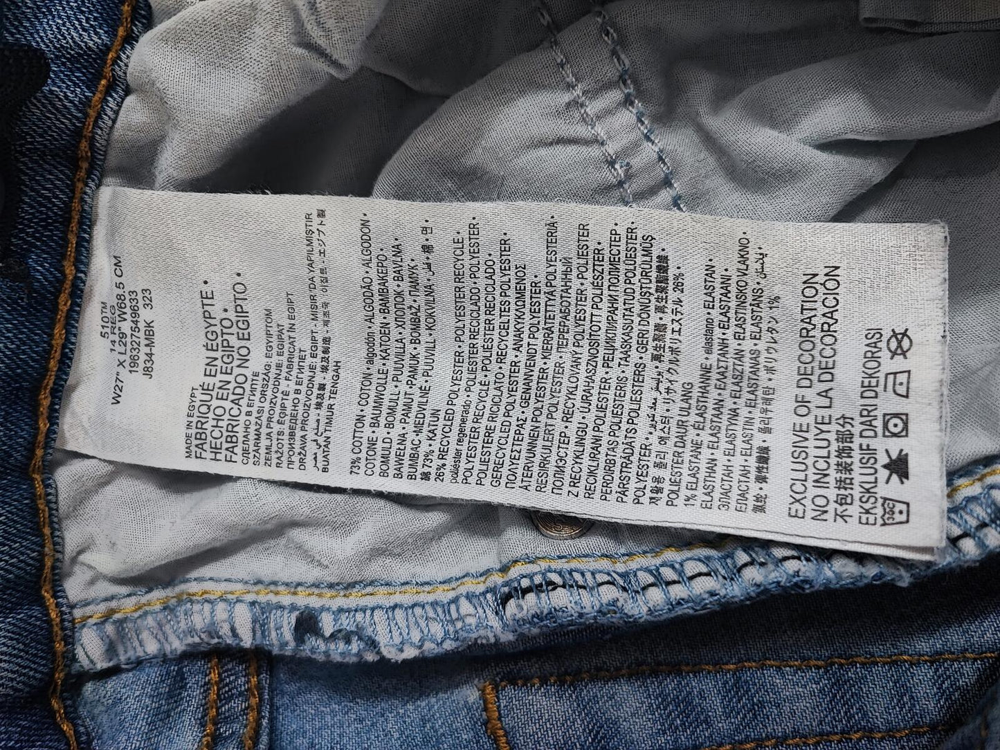 Vintage Levi's 510 Skinny Jeans Faded Blue Ripped Knee Youth Kids W27 L29