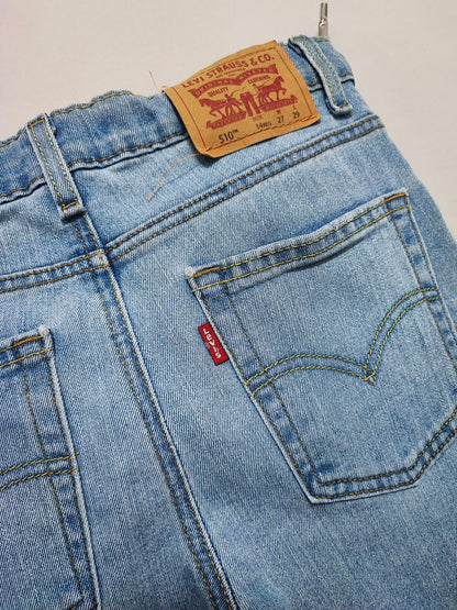 Vintage Levi's 510 Skinny Jeans Faded Blue Ripped Knee Youth Kids W27 L29