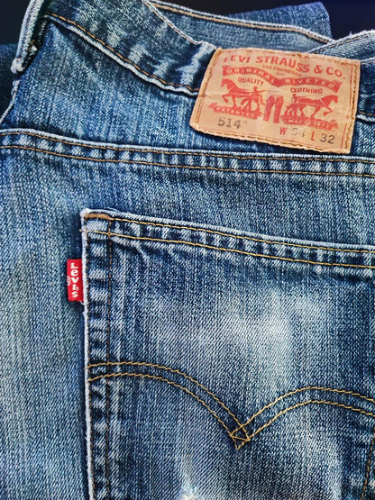 Vintage Levi's 514 Straight Leg Jeans Faded Navy Blue Grunge Skater Men's W34 L32