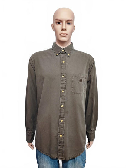Vintage Chaps Plain Long Sleeve Button Down Shirt Brown Men Size XL