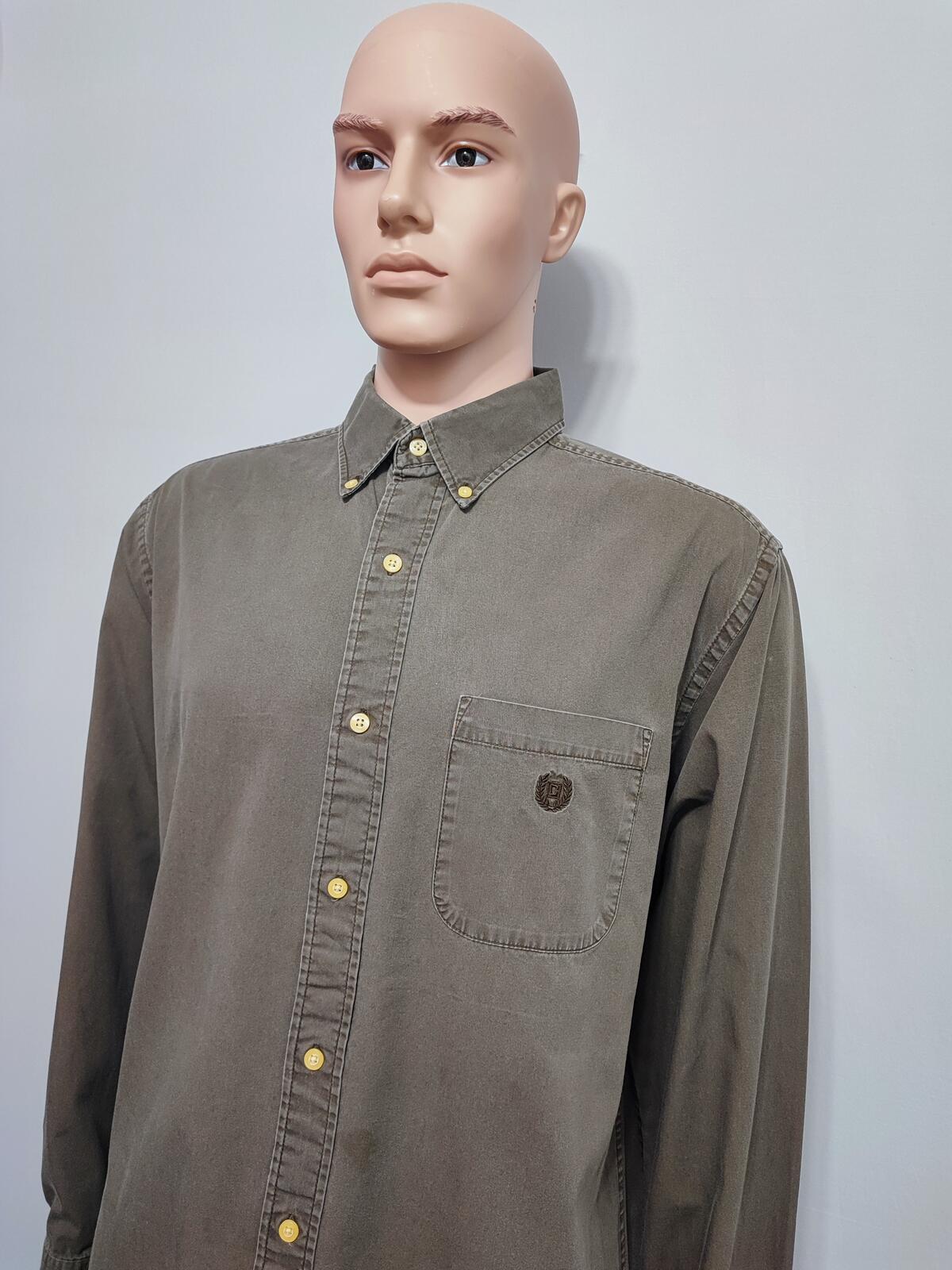 Vintage Chaps Plain Long Sleeve Button Down Shirt Brown Men Size XL