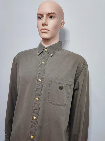 Vintage Chaps Plain Long Sleeve Button Down Shirt Brown Men Size XL