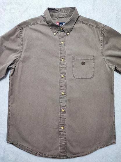 Vintage Chaps Plain Long Sleeve Button Down Shirt Brown Men Size XL