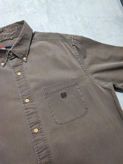 Vintage Chaps Plain Long Sleeve Button Down Shirt Brown Men Size XL