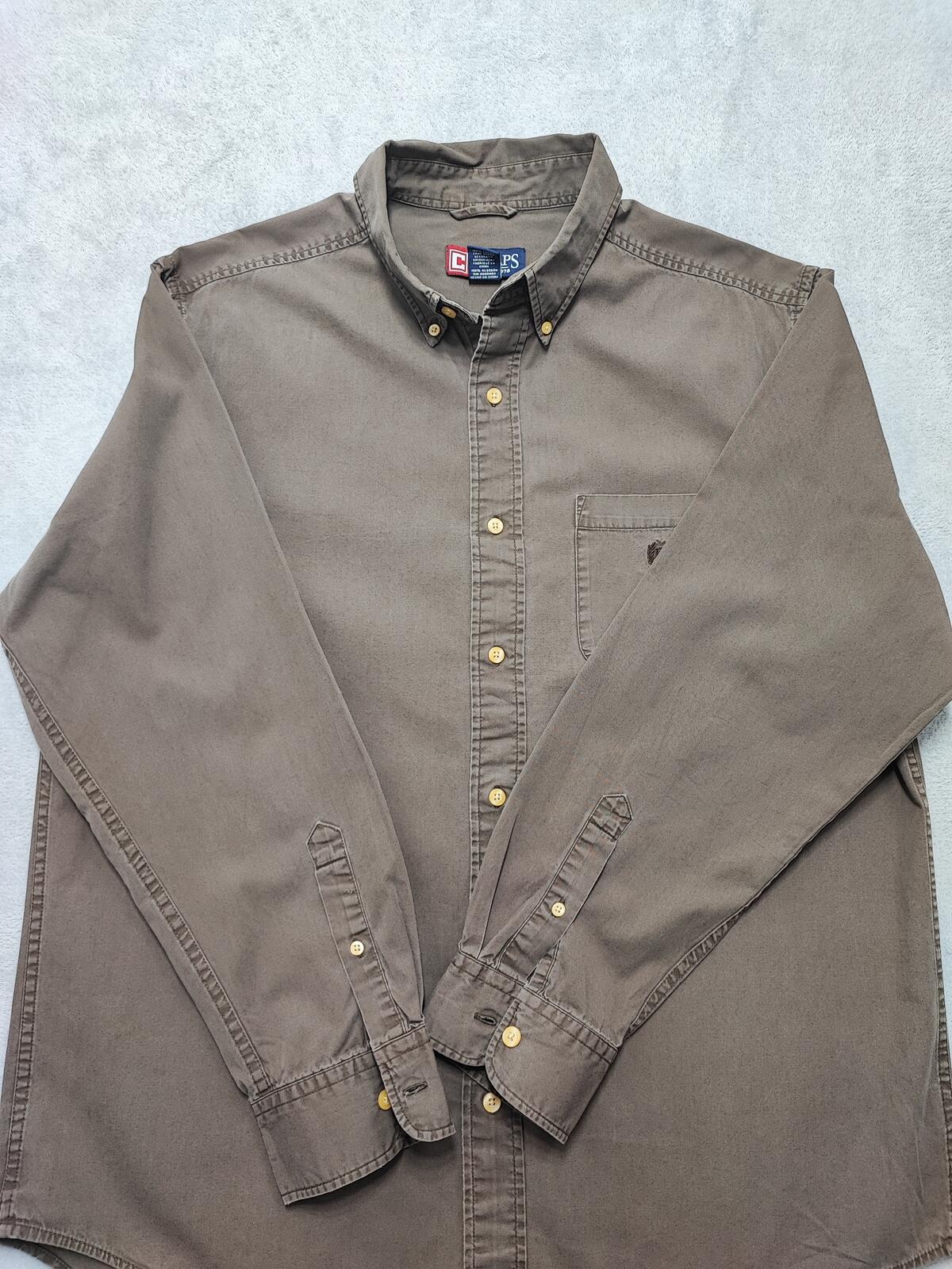 Vintage Chaps Plain Long Sleeve Button Down Shirt Brown Men Size XL