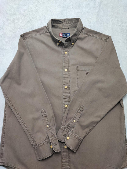 Vintage Chaps Plain Long Sleeve Button Down Shirt Brown Men Size XL