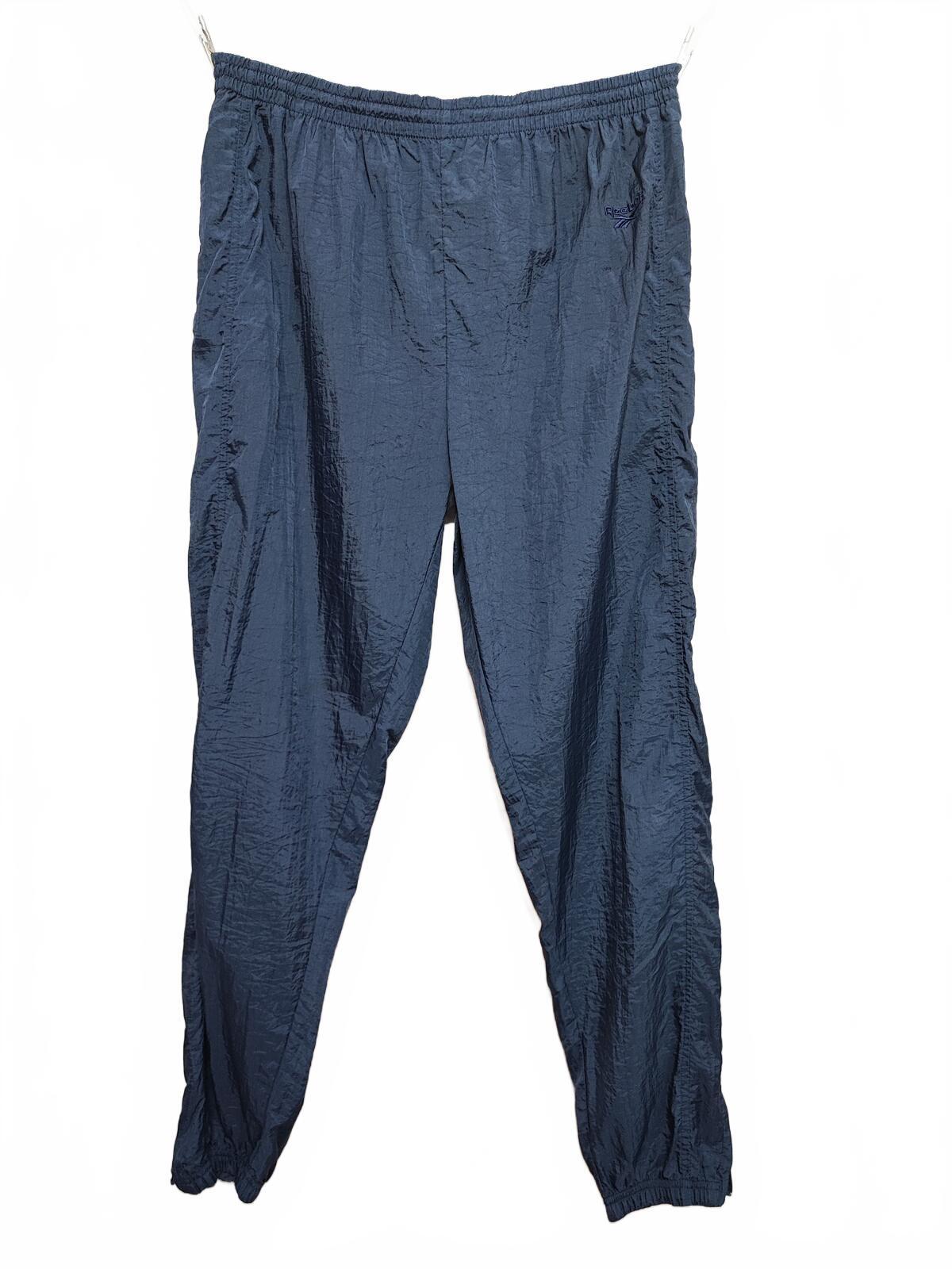Vintage Reebok Shiny Navy Blue Tracksuit Bottoms Joggers Men Size Large