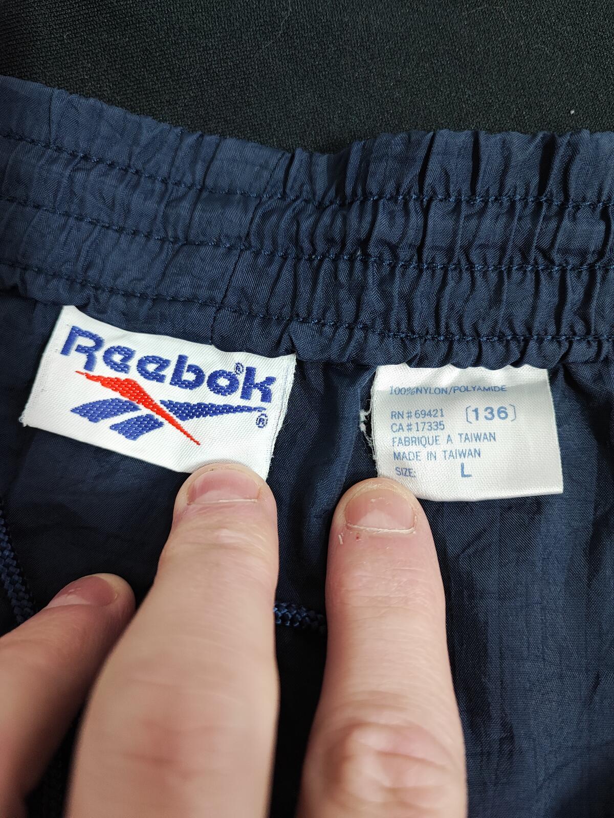 Vintage Reebok Shiny Navy Blue Tracksuit Bottoms Joggers Men Size Large