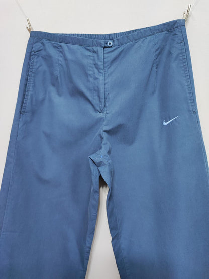 Vintage Nike Embroidered Swoosh Plain Blue Tracksuit Bottoms Joggers Size 10