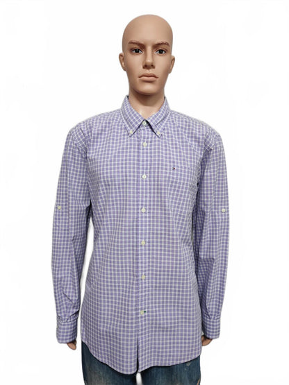 Vintage Tommy Hilfiger Checked Long Sleeve 2-Ply Cotton Shirt Purple Men Size XL
