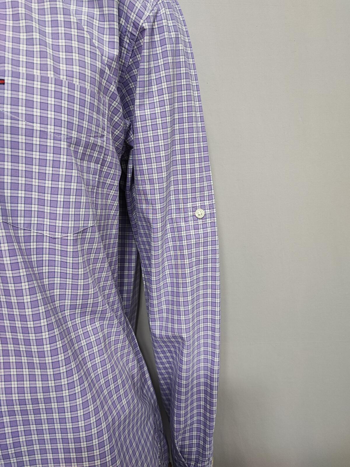 Vintage Tommy Hilfiger Checked Long Sleeve 2-Ply Cotton Shirt Purple Men Size XL