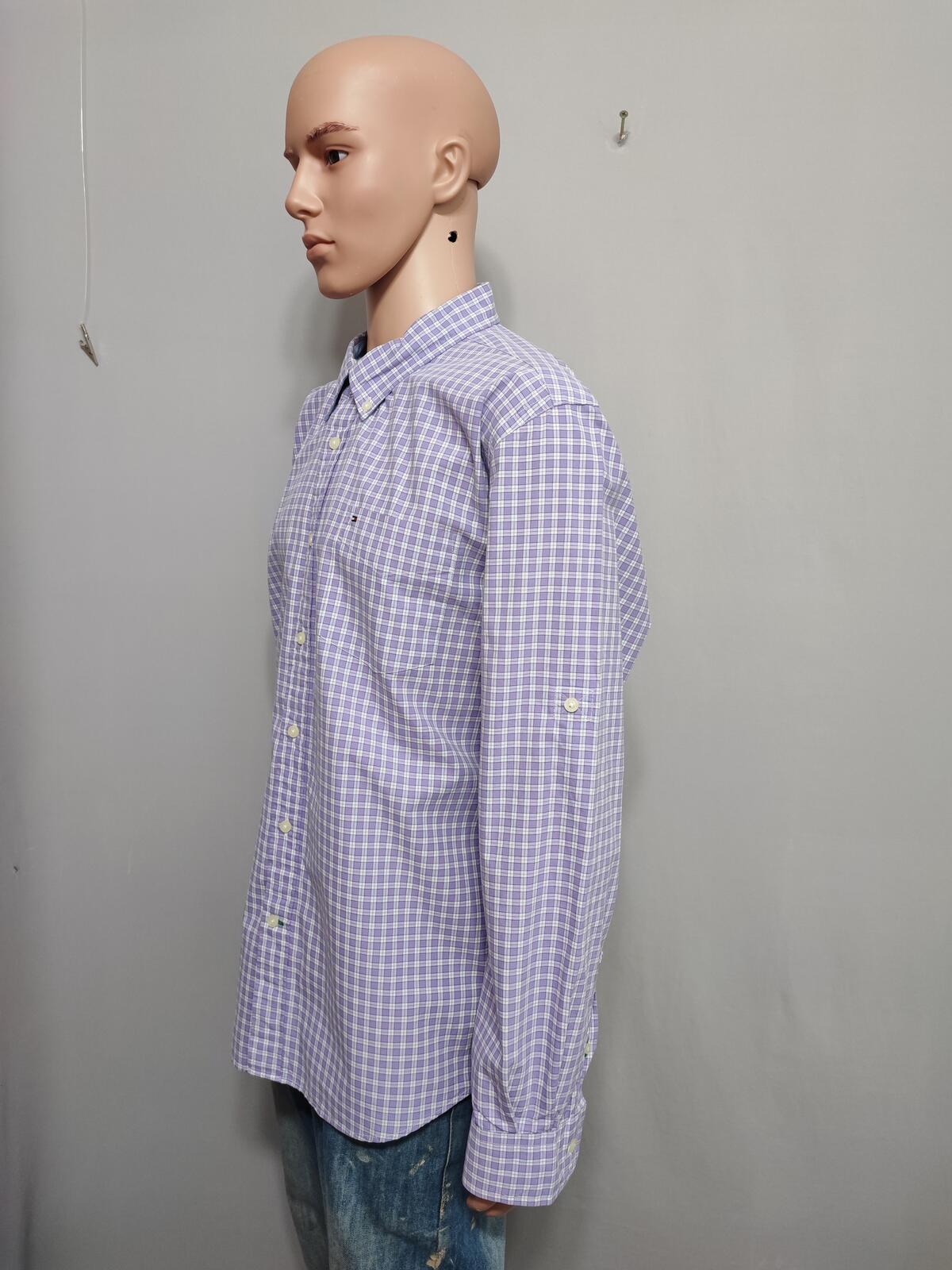 Vintage Tommy Hilfiger Checked Long Sleeve 2-Ply Cotton Shirt Purple Men Size XL