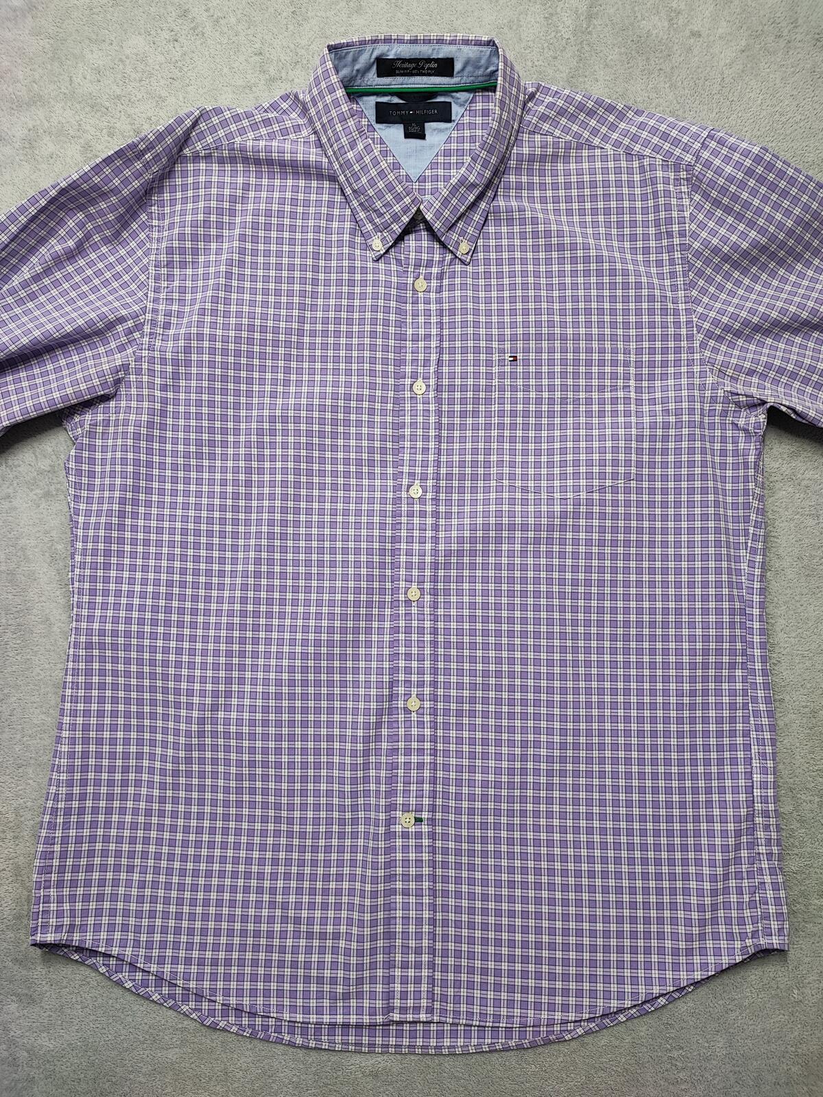 Vintage Tommy Hilfiger Checked Long Sleeve 2-Ply Cotton Shirt Purple Men Size XL