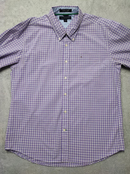 Vintage Tommy Hilfiger Checked Long Sleeve 2-Ply Cotton Shirt Purple Men Size XL