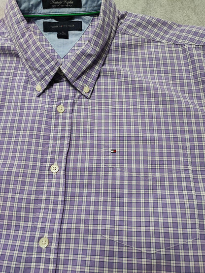 Vintage Tommy Hilfiger Checked Long Sleeve 2-Ply Cotton Shirt Purple Men Size XL