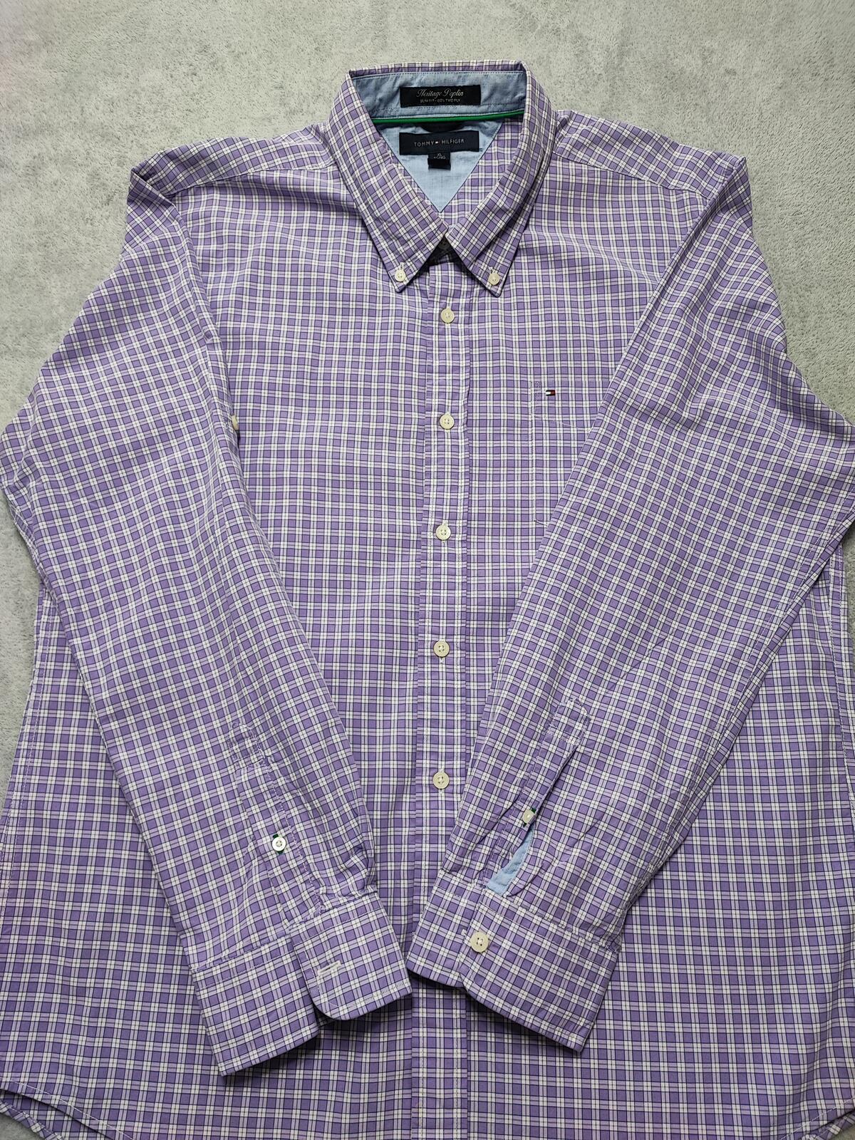 Vintage Tommy Hilfiger Checked Long Sleeve 2-Ply Cotton Shirt Purple Men Size XL