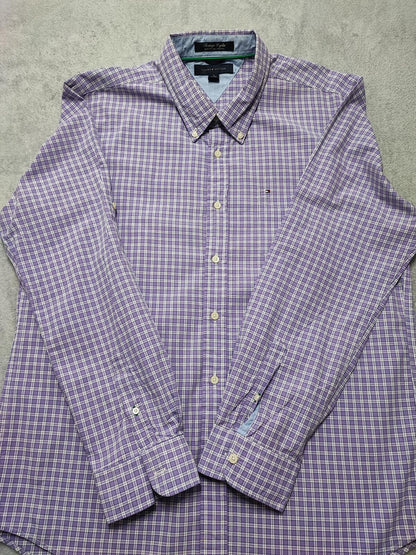 Vintage Tommy Hilfiger Checked Long Sleeve 2-Ply Cotton Shirt Purple Men Size XL