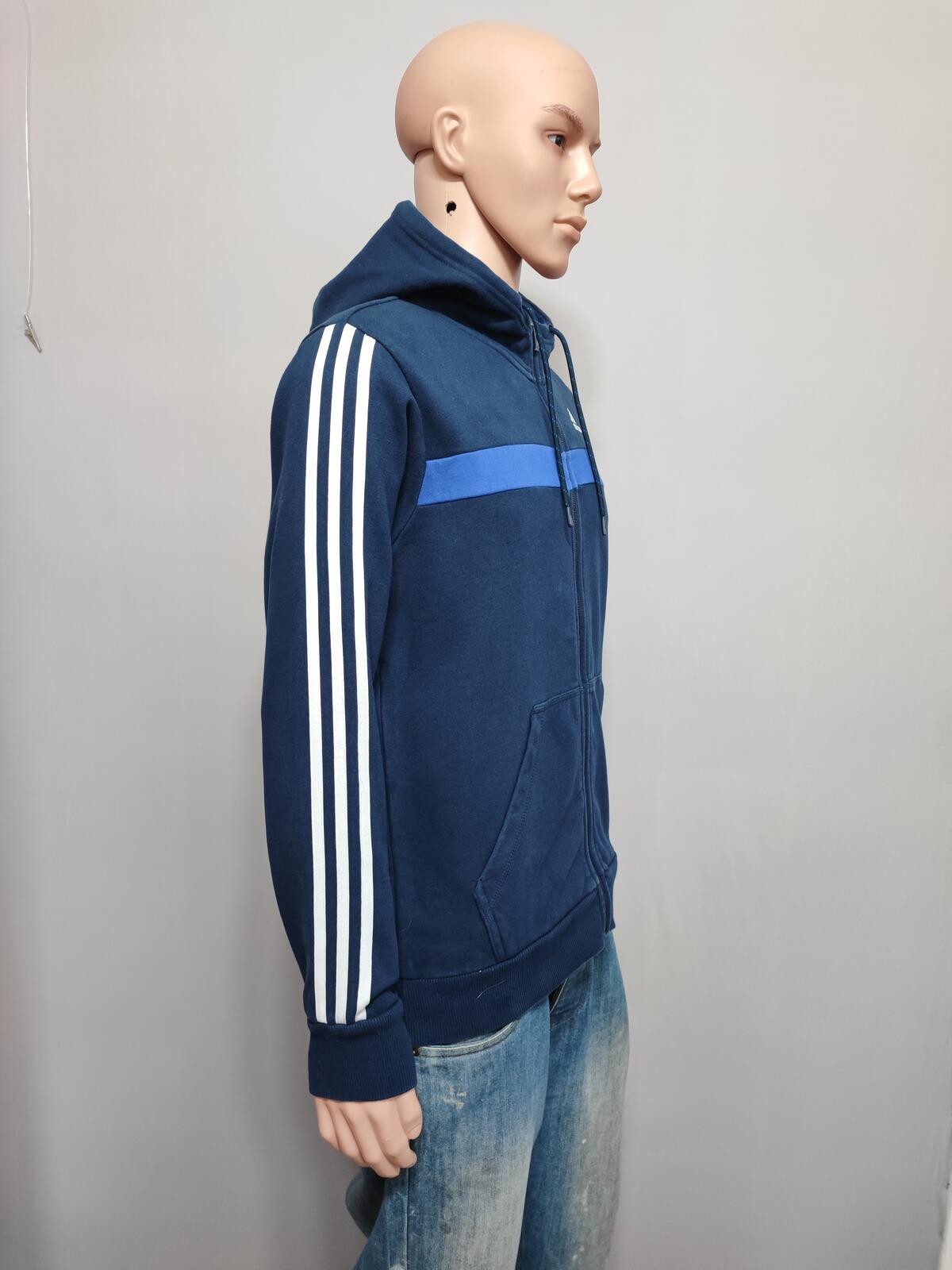 Vintage adidas Striped Hooded Track Jacket Faded Blue Men Size Medium