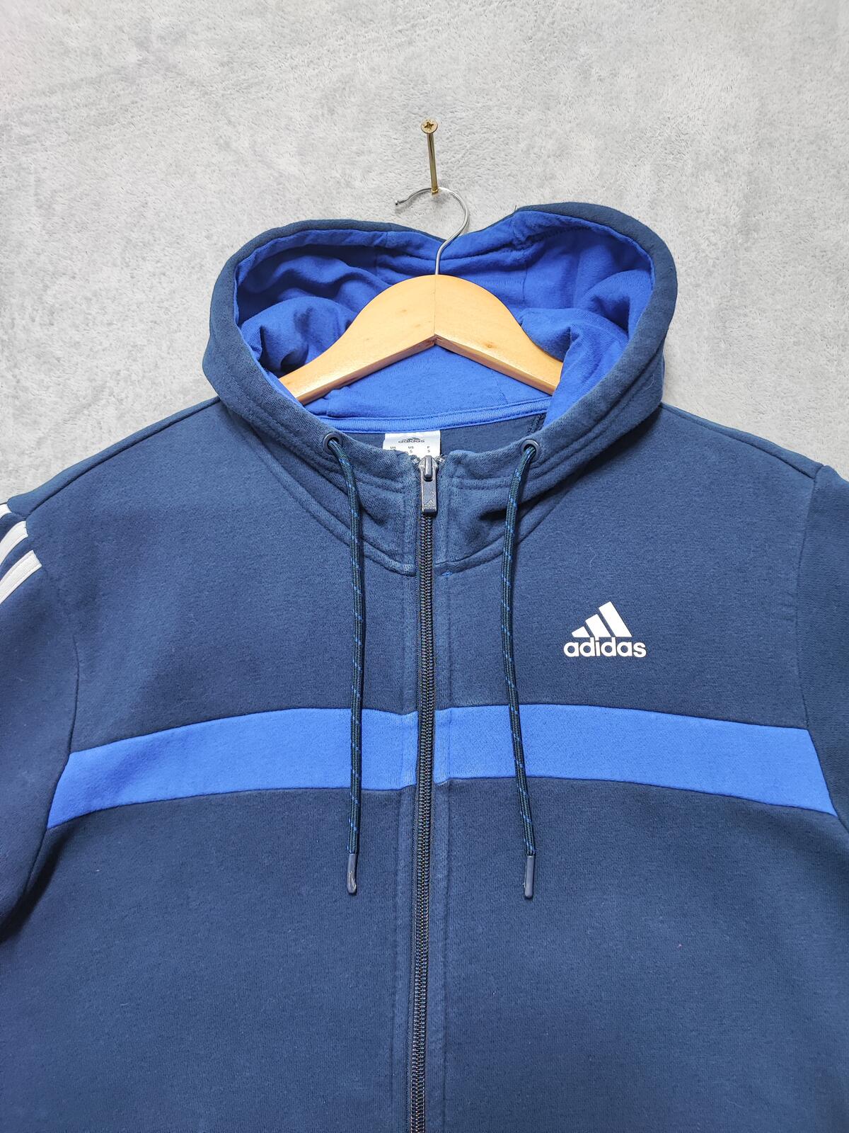 Vintage adidas Striped Hooded Track Jacket Faded Blue Men Size Medium