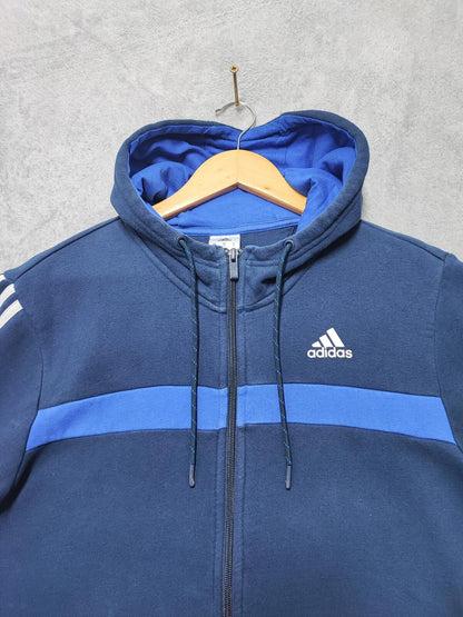 Vintage adidas Striped Hooded Track Jacket Faded Blue Men Size Medium