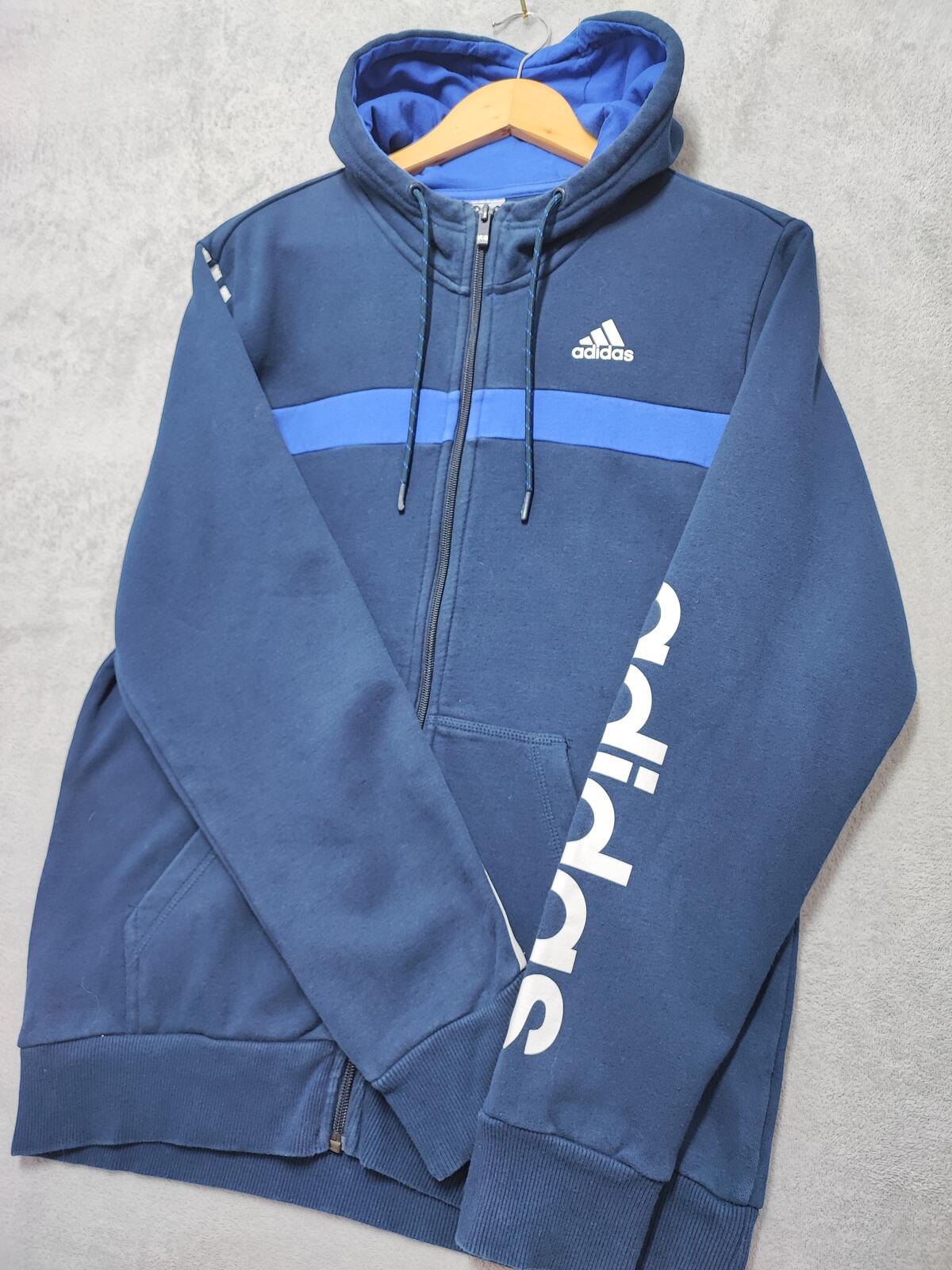 Vintage adidas Striped Hooded Track Jacket Faded Blue Men Size Medium