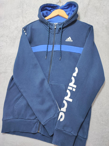 Vintage adidas Striped Hooded Track Jacket Faded Blue Men Size Medium