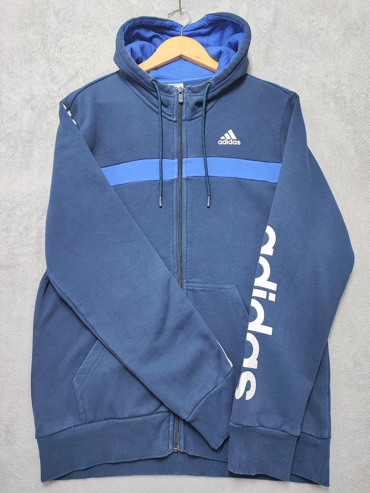 Vintage adidas Striped Hooded Track Jacket Faded Blue Men Size Medium