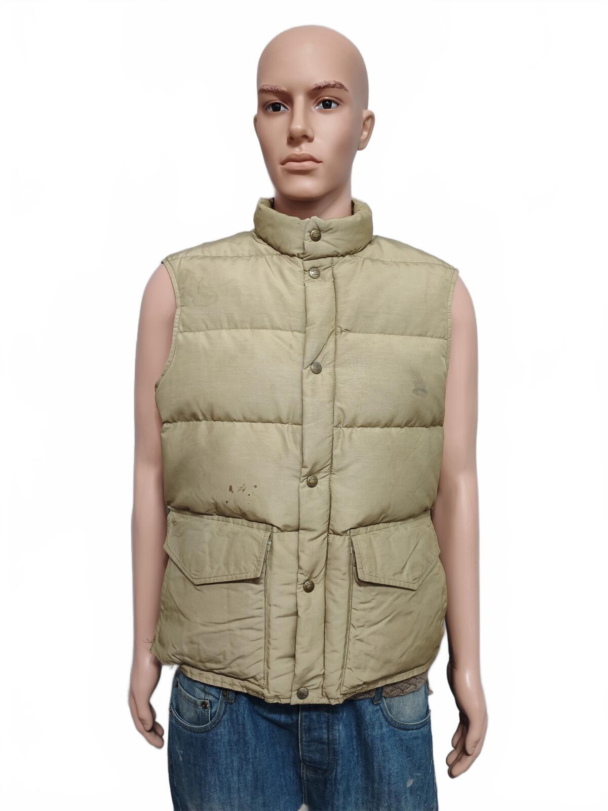 Vintage Woolrich Plain Tan Beige Padded Puffer Gilet Vest Men Size Large