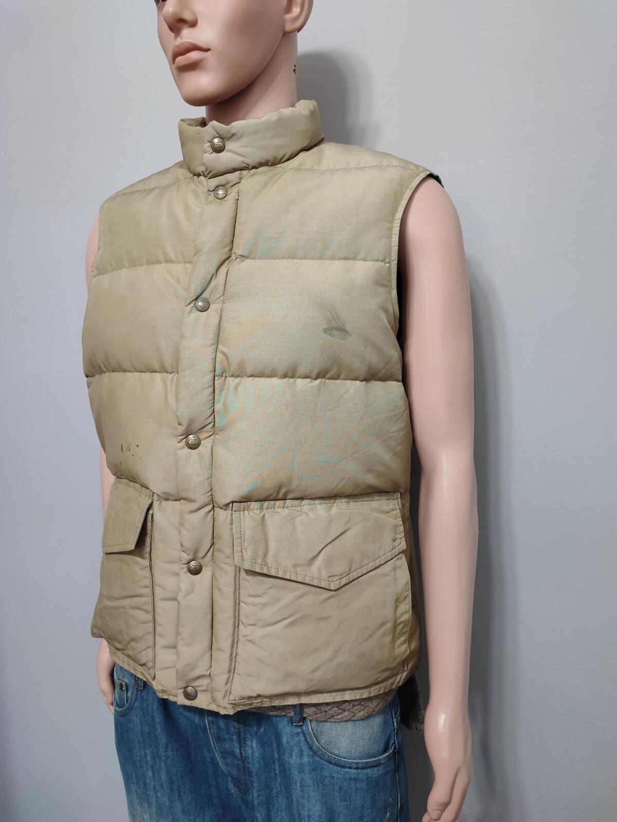 Vintage Woolrich Plain Tan Beige Padded Puffer Gilet Vest Men Size Large