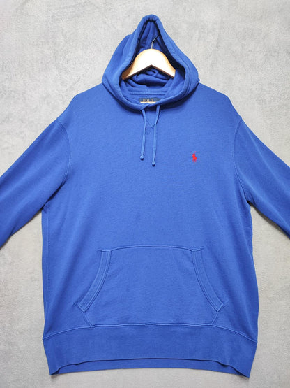 Vintage Polo Ralph Lauren Hooded Sweatshirt relaxed 90s skater Blue Men Size XL