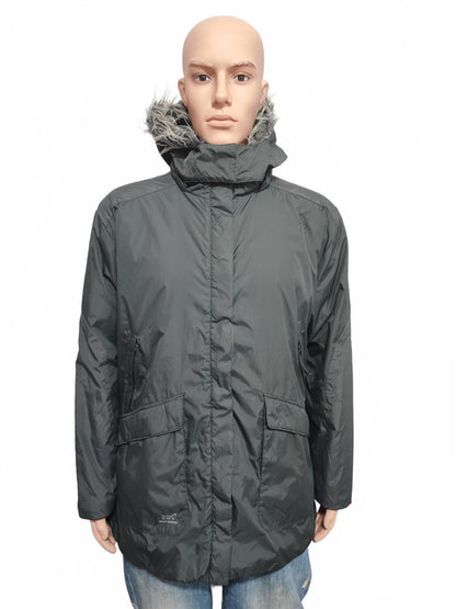 Vintage Helly Hansen Plain Grey Faux Fur Trim Hooded Parka Jacket Men Size XXL