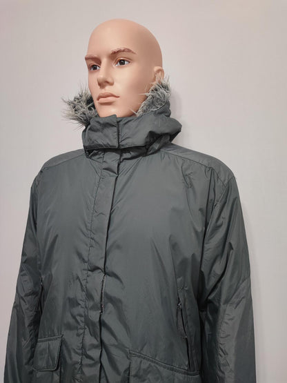 Vintage Helly Hansen Plain Grey Faux Fur Trim Hooded Parka Jacket Men Size XXL