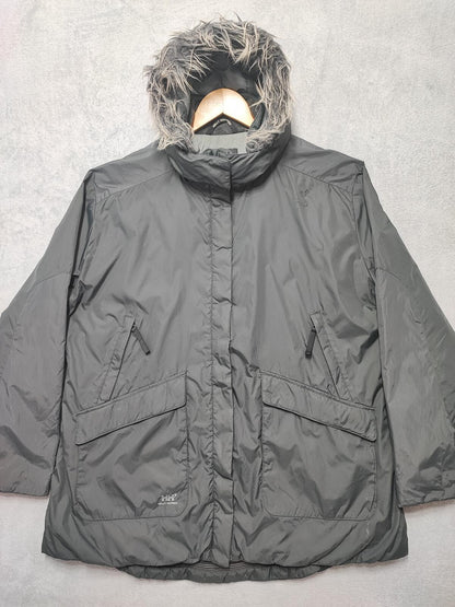Vintage Helly Hansen Plain Grey Faux Fur Trim Hooded Parka Jacket Men Size XXL
