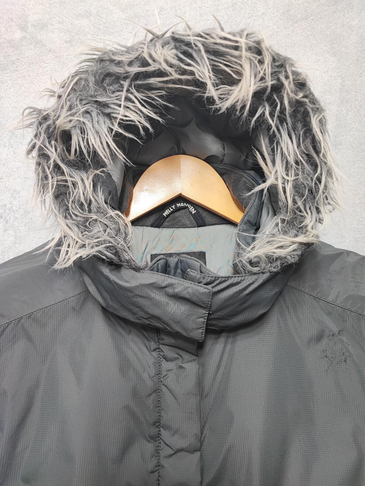 Vintage Helly Hansen Plain Grey Faux Fur Trim Hooded Parka Jacket Men Size XXL