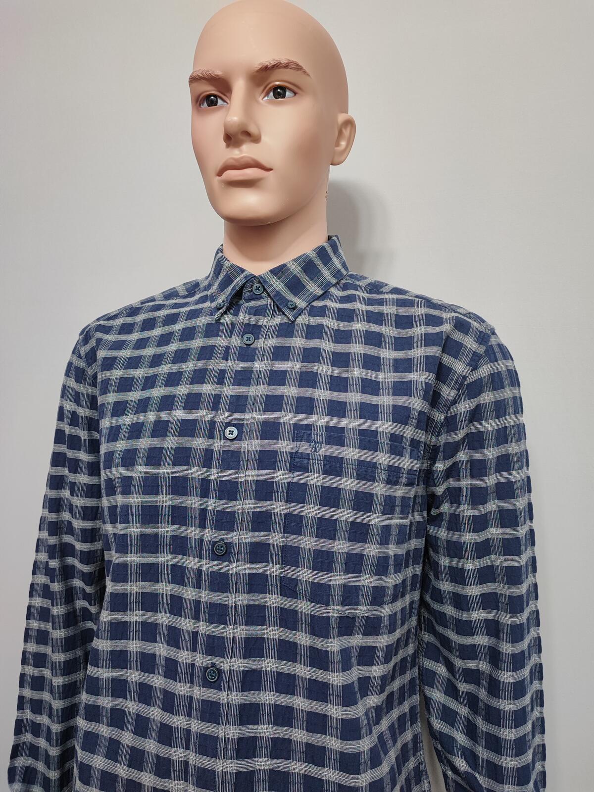 Vintage Wrangler Checked Long Sleeve Plaid Western Casual Shirt Navy Men Size Large