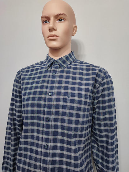 Vintage Wrangler Checked Long Sleeve Plaid Western Casual Shirt Navy Men Size Large