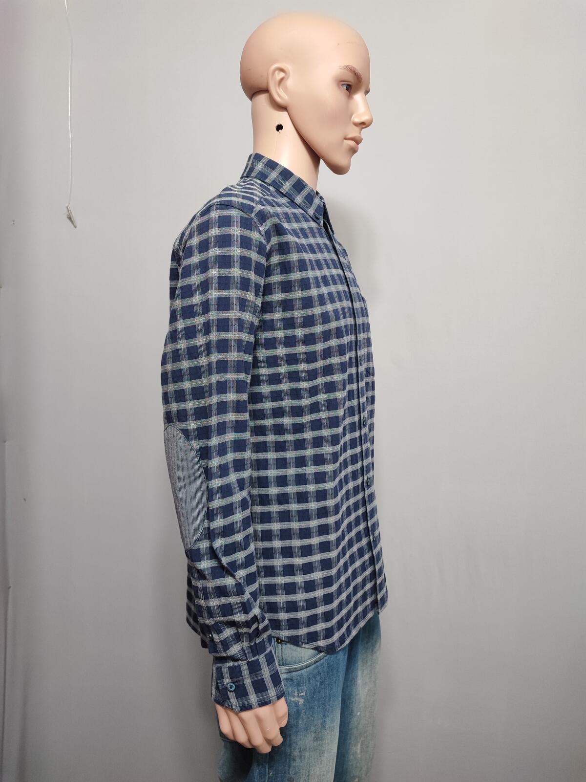 Vintage Wrangler Checked Long Sleeve Plaid Western Casual Shirt Navy Men Size Large